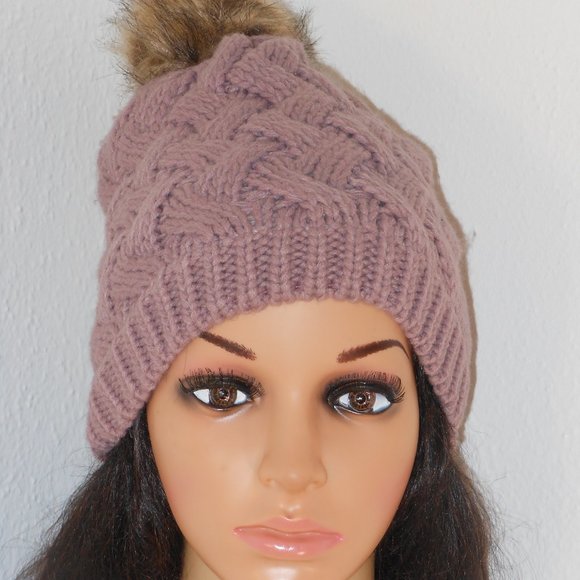 NUCOLLECTIONS MAUVE COLOR BEANIE POM HAT ONE SIZE - Picture 4 of 4